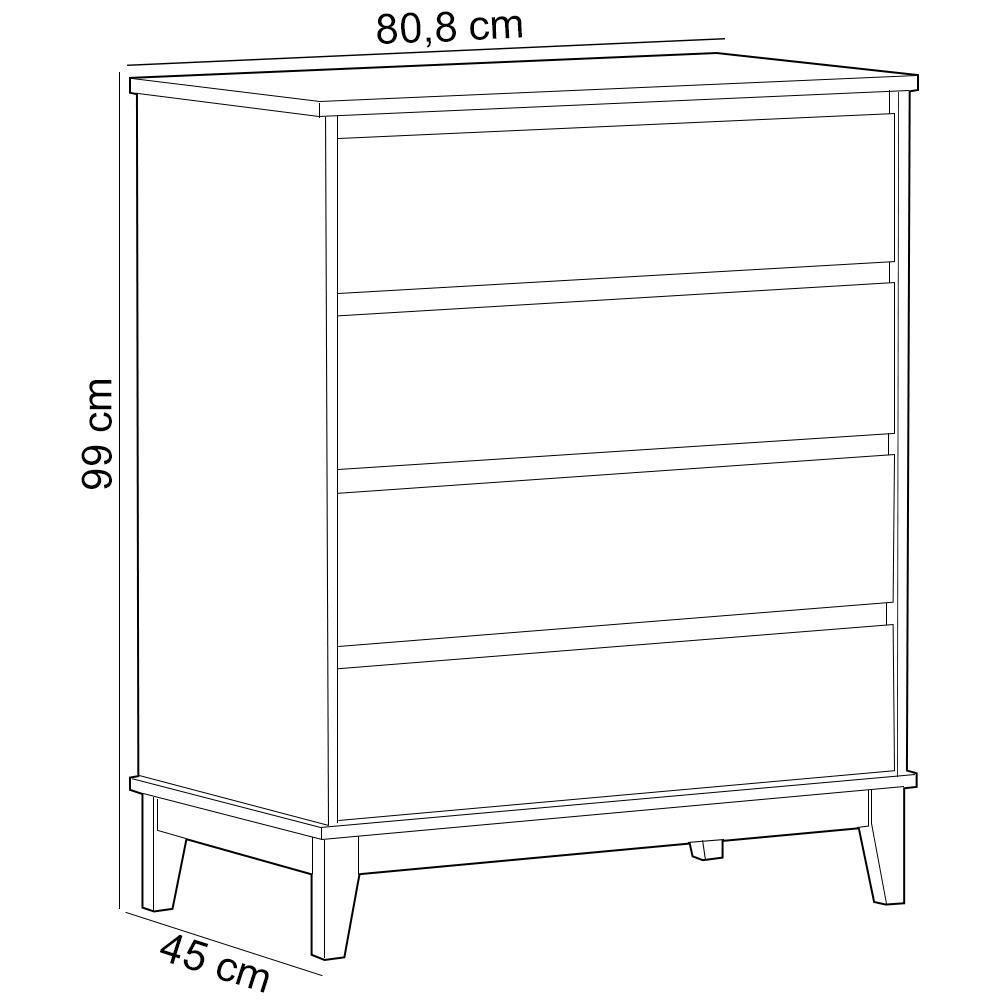 Cômoda Para Quarto Closet 4 Gavetas Pés Retrô Cintra F06 Off White Freijó - Lyam Decor - 4