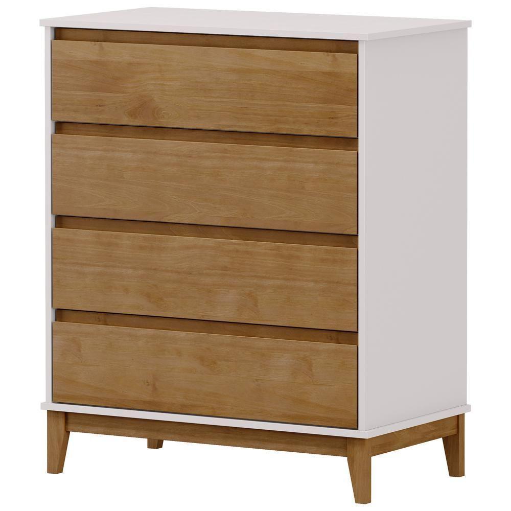 Cômoda Para Quarto Closet 4 Gavetas Pés Retrô Cintra F06 Off White Freijó - Lyam Decor - 5