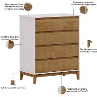 Cômoda Para Quarto Closet 4 Gavetas Pés Retrô Cintra F06 Off White Freijó - Lyam Decor - 3