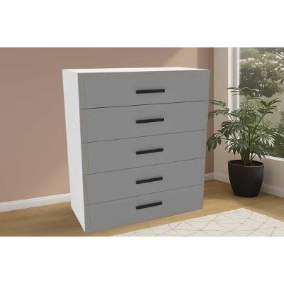 Cômoda Valência 5 Gavetas MDF com Puxador Plástico Branco Cinza Juvenil