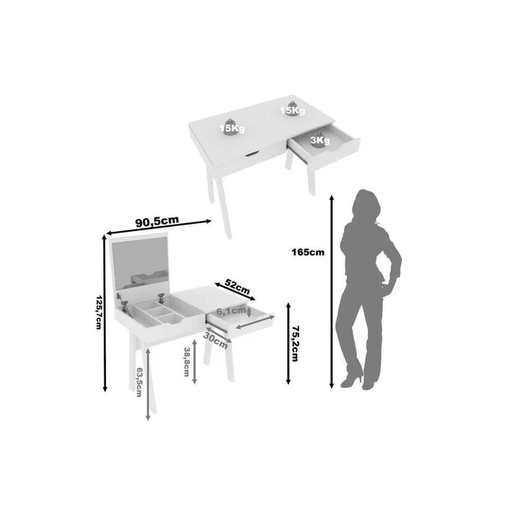 Penteadeira Pe-2020 C- 1 Gaveta E 1 Espelho Branco - Tecno Mobili - 2