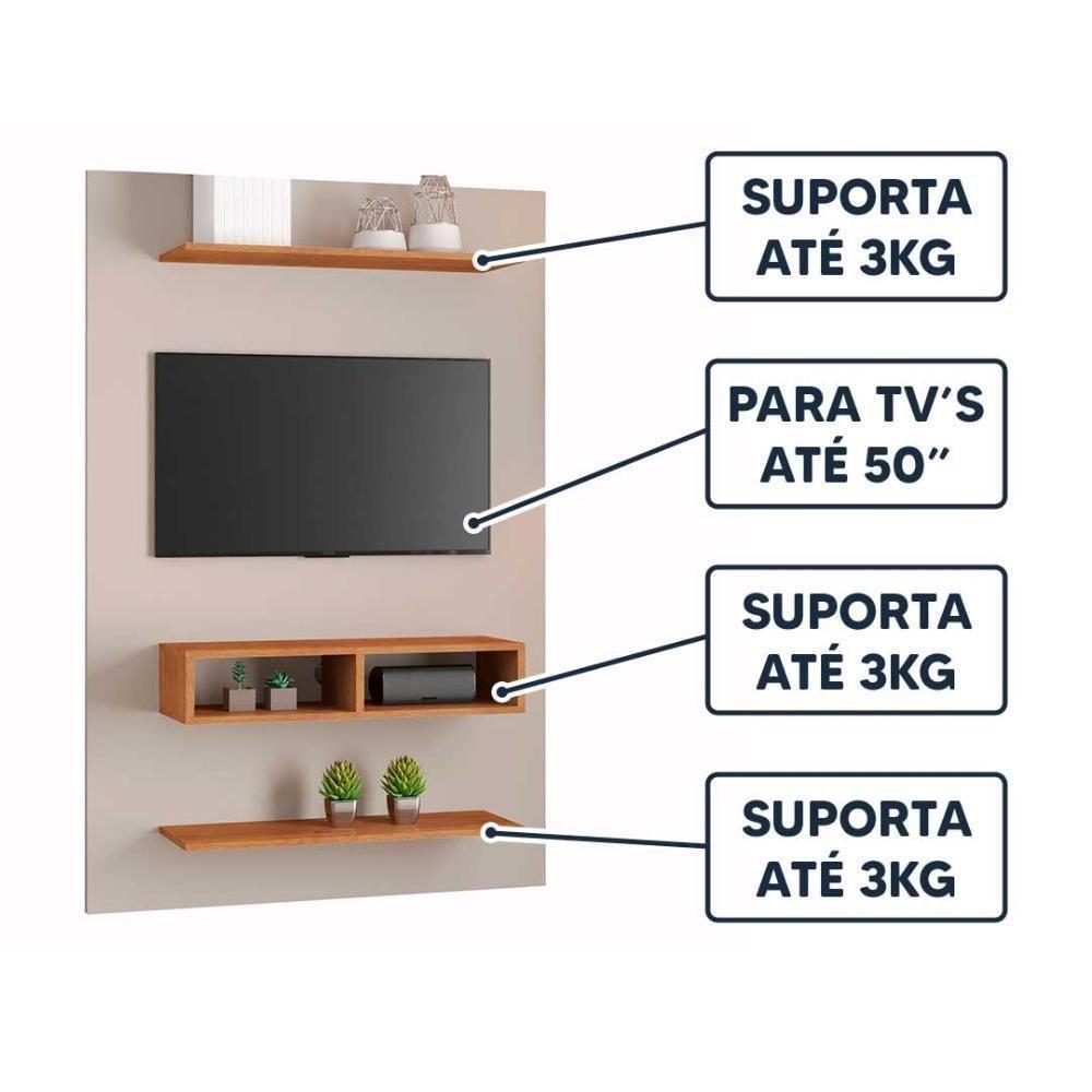 Painel Para Tv Até 50 Polegadas Com Nicho E Prateleiras - Off White-Mel - 2