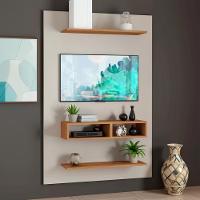 Painel Para Tv Até 50 Polegadas Com Nicho E Prateleiras - Off White-Mel - 1