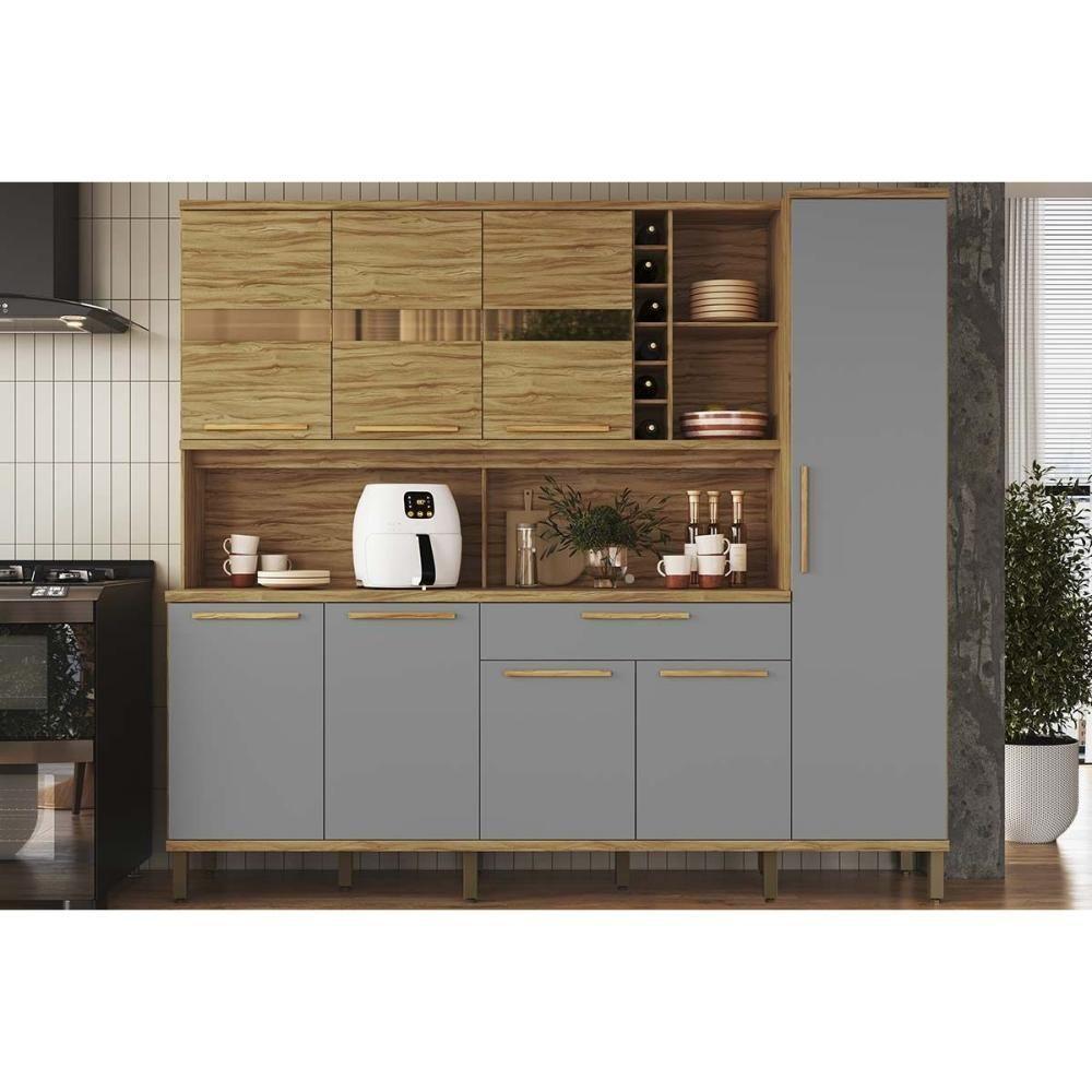 Kit De Cozinha Compacta Touriga C- 8 Portas E 1 Gaveta 180cm Amendoa-cinza - Ronipa - 1