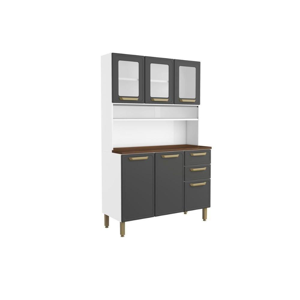 Kit De Cozinha Compacta Bella C- 6 Portas (3 C- Vidro) E 2 Gavetas 120cm Grafite - Bertolini - 1