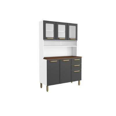 Kit De Cozinha Compacta Bella C- 6 Portas (3 C- Vidro) E 2 Gavetas 120cm Grafite - Bertolini