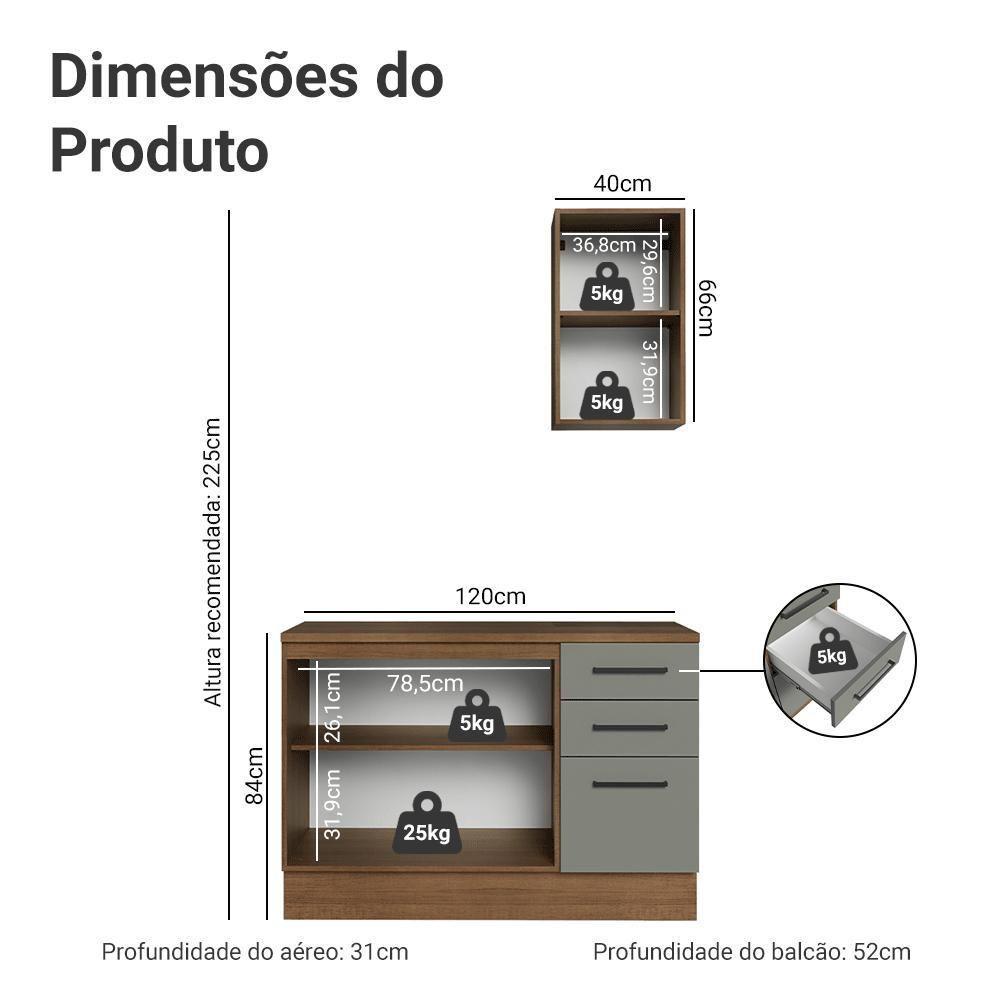 Conjunto Gabinete Para Banheiro 120cm 3 Portas 3 Gavetas Agata Madesa 01 Rustic-cinza - 5