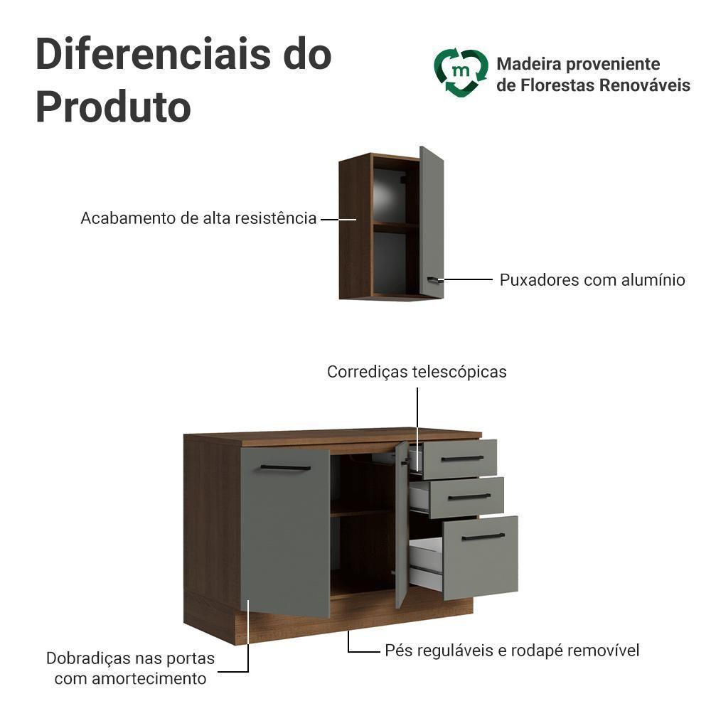 Conjunto Gabinete Para Banheiro 120cm 3 Portas 3 Gavetas Agata Madesa 01 Rustic-cinza - 6