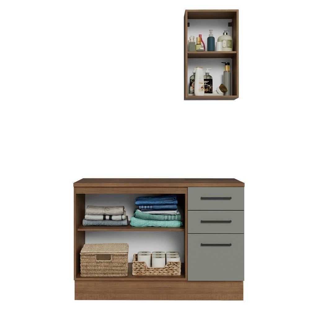 Conjunto Gabinete Para Banheiro 120cm 3 Portas 3 Gavetas Agata Madesa 01 Rustic-cinza - 7