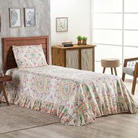 Kit Cobre Leito Colcha Bella Solteiro 2 Peças 400 Fios Estampado Com Babado - Mandala 3 - 100% Poliéster - 2