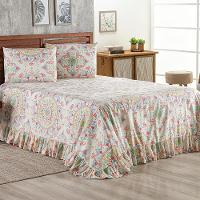 Kit Cobre Leito Colcha Turin Queen Estampada C/ Babado 400 Fios 3 Peças Mandala Vermelha Bege - 2