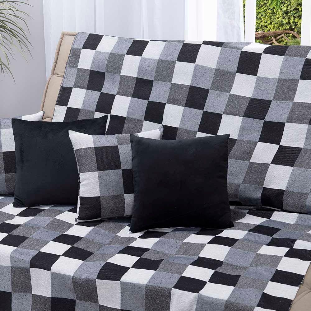 Manta Xale Turin 2,40m X 1,50m Sofá Cama Tecido Jacquard 01 Peça - Tabuleiro Preto - 60% Algodão/ 40% Poliéster - 2