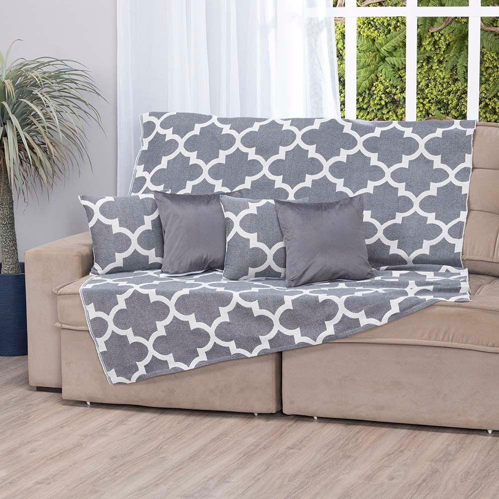 Manta Xale Turin 2,40m X 1,50m Sofá Cama Tecido Jacquard 01 Peça - Medalhão Cinza - 60% Algodão/ 40% Poliéster - 1