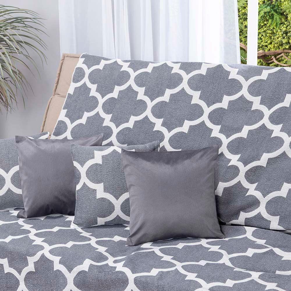 Manta Xale Turin 2,40m X 1,50m Sofá Cama Tecido Jacquard 01 Peça - Medalhão Cinza - 60% Algodão/ 40% Poliéster - 2