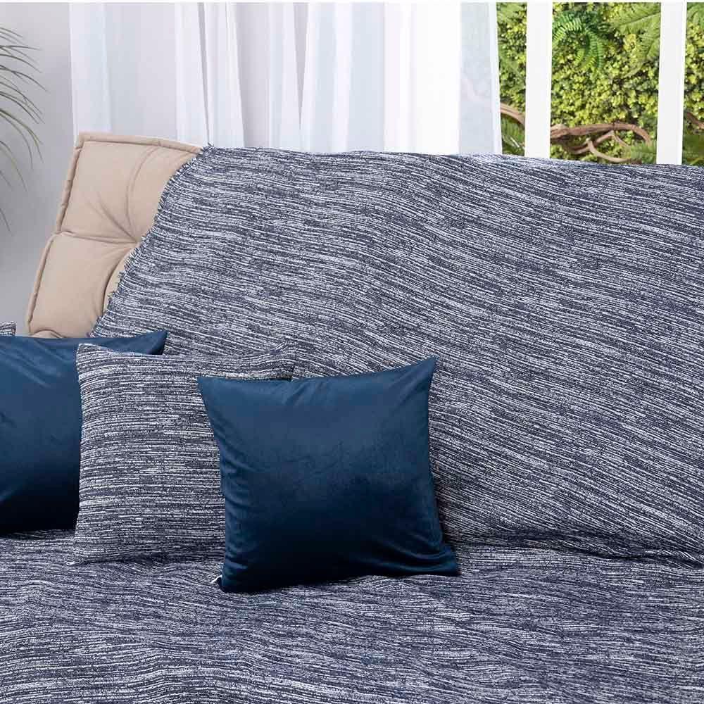 Manta Xale Turin 2,40m X 1,50m Sofá Cama Tecido Jacquard 01 Peça - Mesclado Marinho - 60% Algodão/ 40% Poliéster - 2