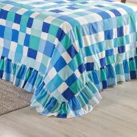 Kit Cobre Leito Colcha Bella Casal 3 Peças 400 Fios Estampado Com Babado - Quadri Azul 4 - 100% Poliéster