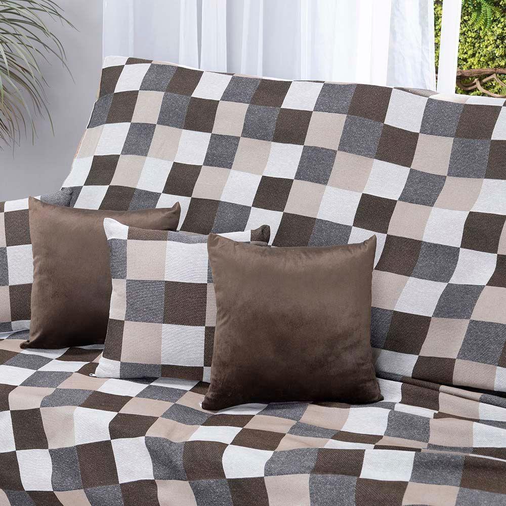 Manta Xale Turin 2,40m X 1,50m Sofá Cama Tecido Jacquard 01 Peça - Tabuleiro Avelã - 60% Algodão/ 40% Poliéster - 2