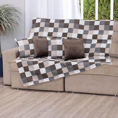 Manta Xale Turin 2,40m X 1,50m Sofá Cama Tecido Jacquard 01 Peça - Tabuleiro Avelã - 60% Algodão/ 40% Poliéster