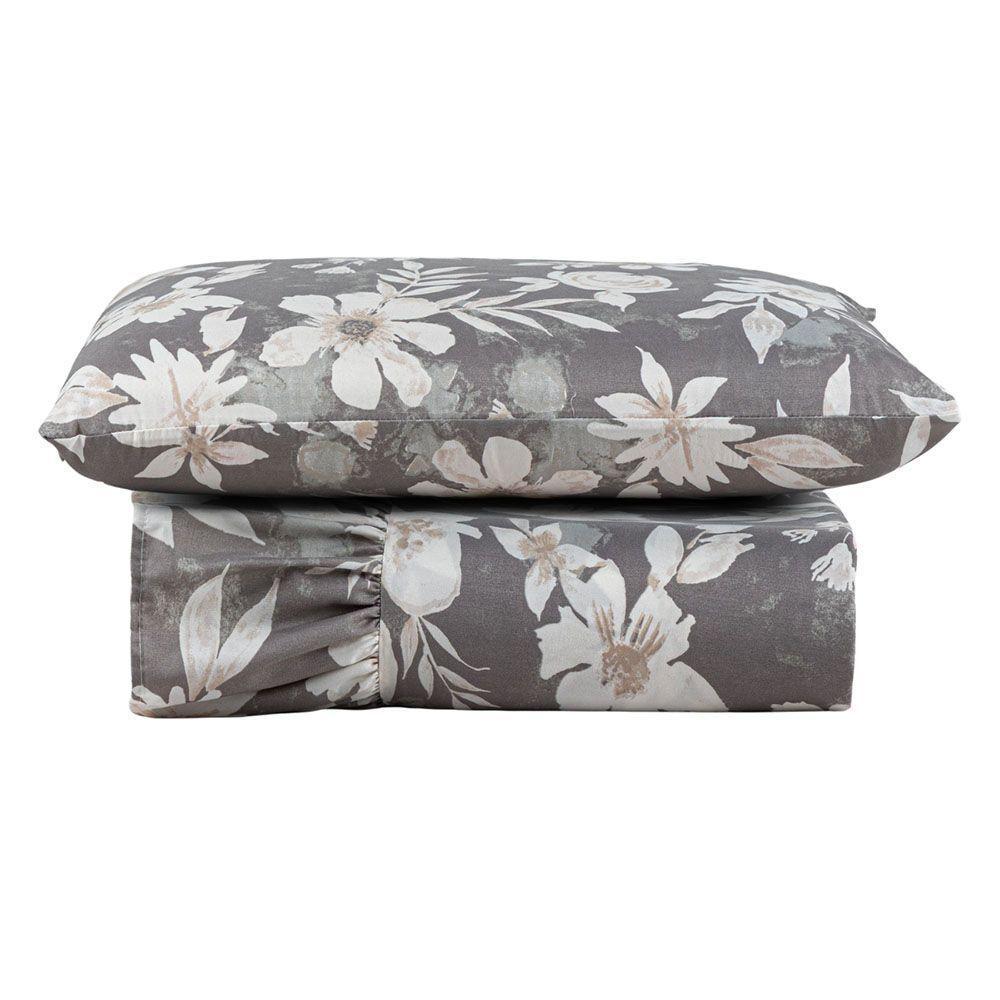 Kit Cobre Leito Colcha Bella Solteiro 2 Peças 400 Fios Estampado Com Babado - Floral 6 - 100% Poliéster - 1