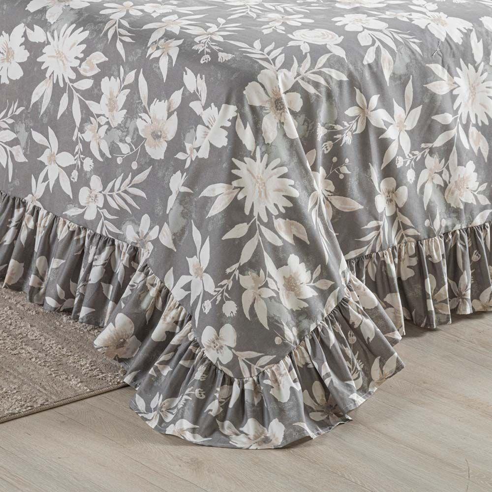 Kit Cobre Leito Colcha Bella Solteiro 2 Peças 400 Fios Estampado Com Babado - Floral 6 - 100% Poliéster - 3