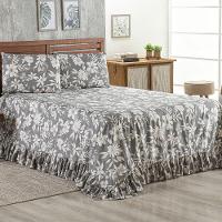 Kit Cobre Leito Colcha Turin Queen Estampada C/ Babado 400 Fios 3 Peças Florido Flores Cinza - 2
