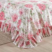 Kit Cobre Leito Colcha Turin Casal Estampada C/ Babado 400 Fios 3 Peças Flores Floral Rosa