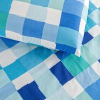 Kit Cobre Leito Colcha Turin Solteiro Estampada C/ Babado 400 Fios 2 Peças Xadrez Quadriculado Azul - 4