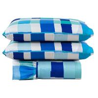 Kit Cobre Leito Colcha Turin Casal Estampada C/ Babado 400 Fios 3 Peças Xadrez Quadriculado Azul - 1