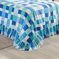 Kit Cobre Leito Colcha Turin Casal Estampada C/ Babado 400 Fios 3 Peças Xadrez Quadriculado Azul