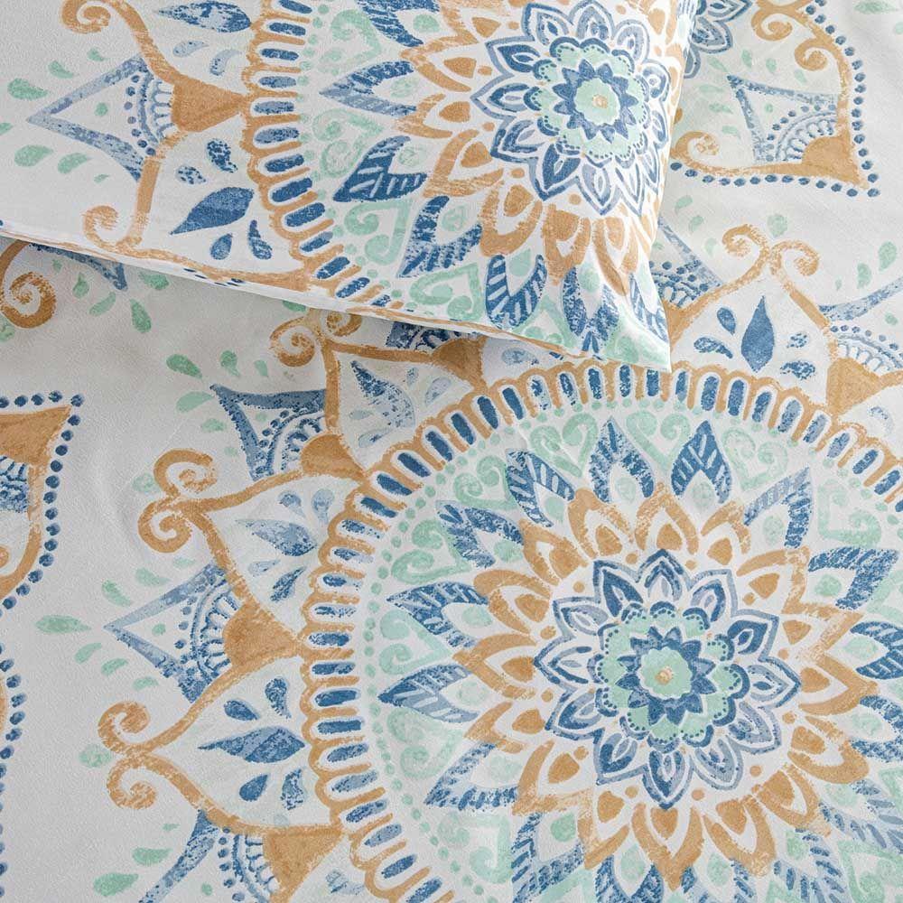 Kit Cobre Leito Colcha Bella Solteiro 2 Peças 400 Fios Estampado Com Babado - Mandala 5 - 100% Poliéster - 4