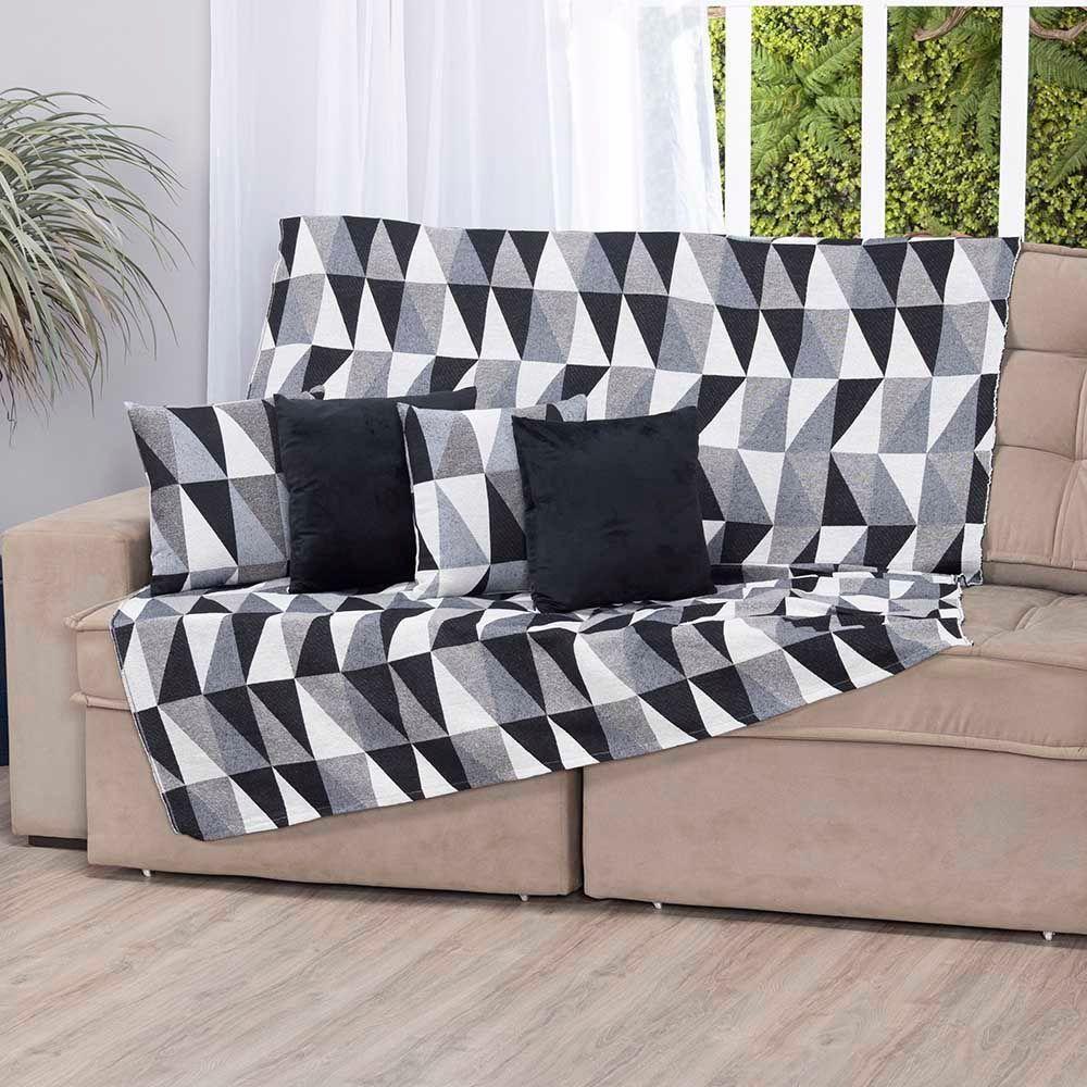 Manta Xale Turin 2,40m X 1,50m Sofá Cama Tecido Jacquard 01 Peça - Losango Preto - 60% Algodão/ 40% Poliéster - 1