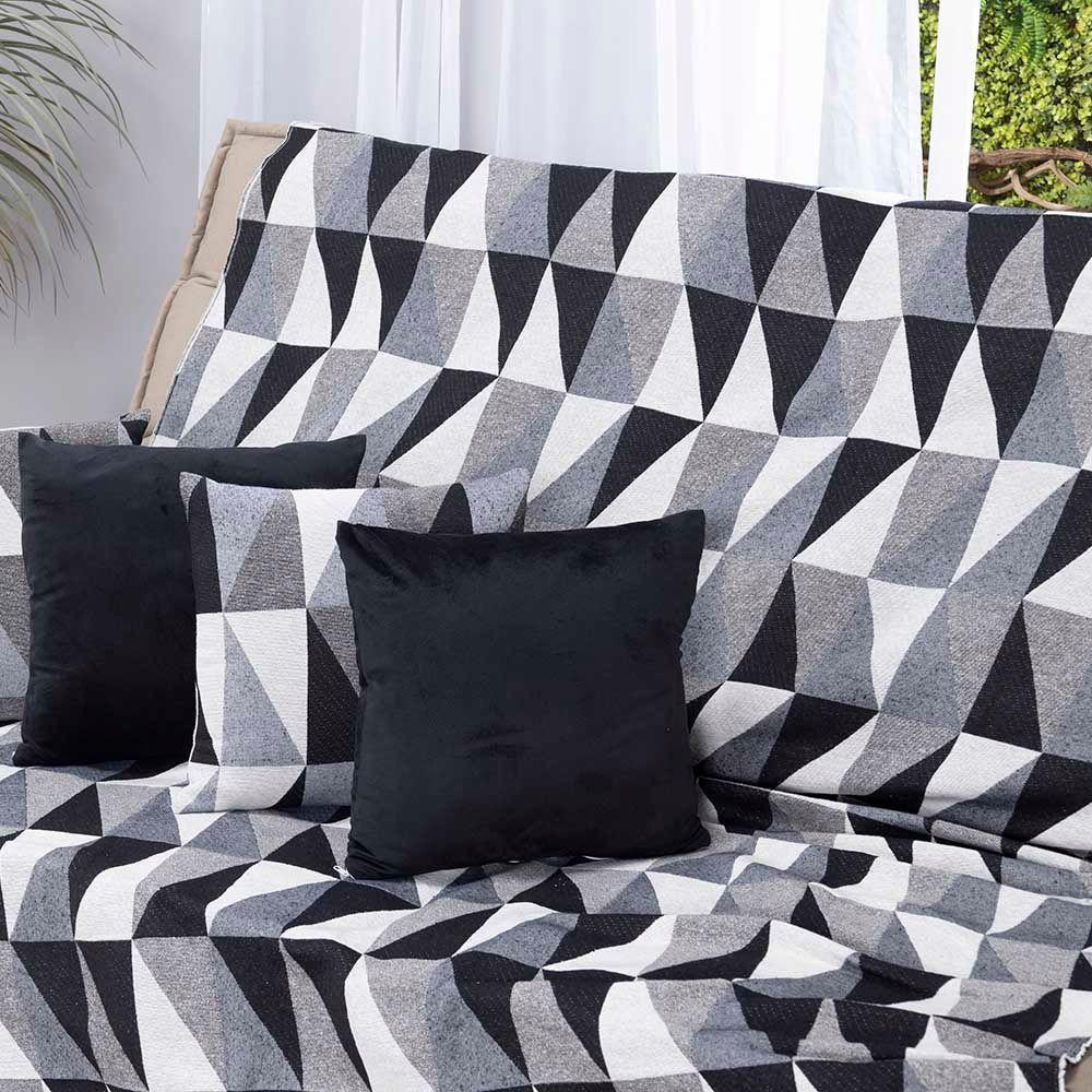 Manta Xale Turin 2,40m X 1,50m Sofá Cama Tecido Jacquard 01 Peça - Losango Preto - 60% Algodão/ 40% Poliéster - 2