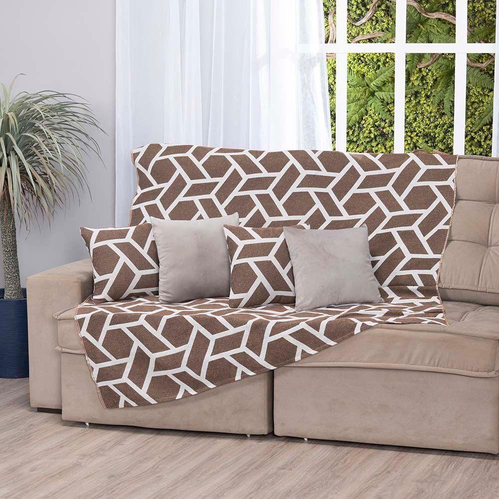 Manta Xale Turin 2,40m X 1,50m Sofá Cama Tecido Jacquard 01 Peça - Geométrico Avelã - 60% Algodão/ 40% Poliéster - 1
