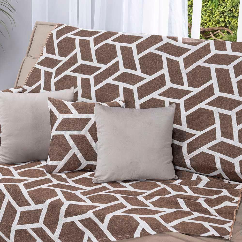 Manta Xale Turin 2,40m X 1,50m Sofá Cama Tecido Jacquard 01 Peça - Geométrico Avelã - 60% Algodão/ 40% Poliéster - 2