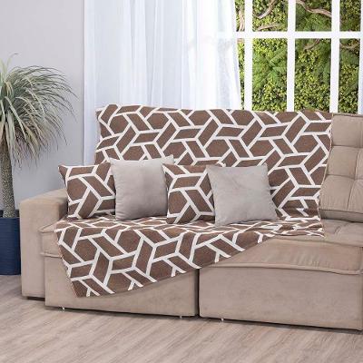 Manta Xale Turin 2,40m X 1,50m Sofá Cama Tecido Jacquard 01 Peça - Geométrico Avelã - 60% Algodão/ 40% Poliéster