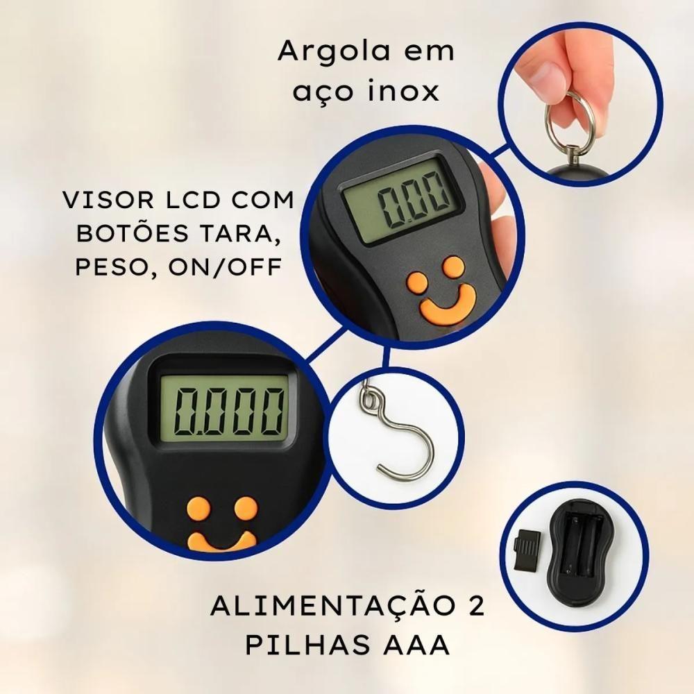 Balanca Digital 50kg Mao Portatil Gancho Viagem Bolsa Mala Peixe 50 Quilos Pescaria Precisao Eletronica Bagagem - 7