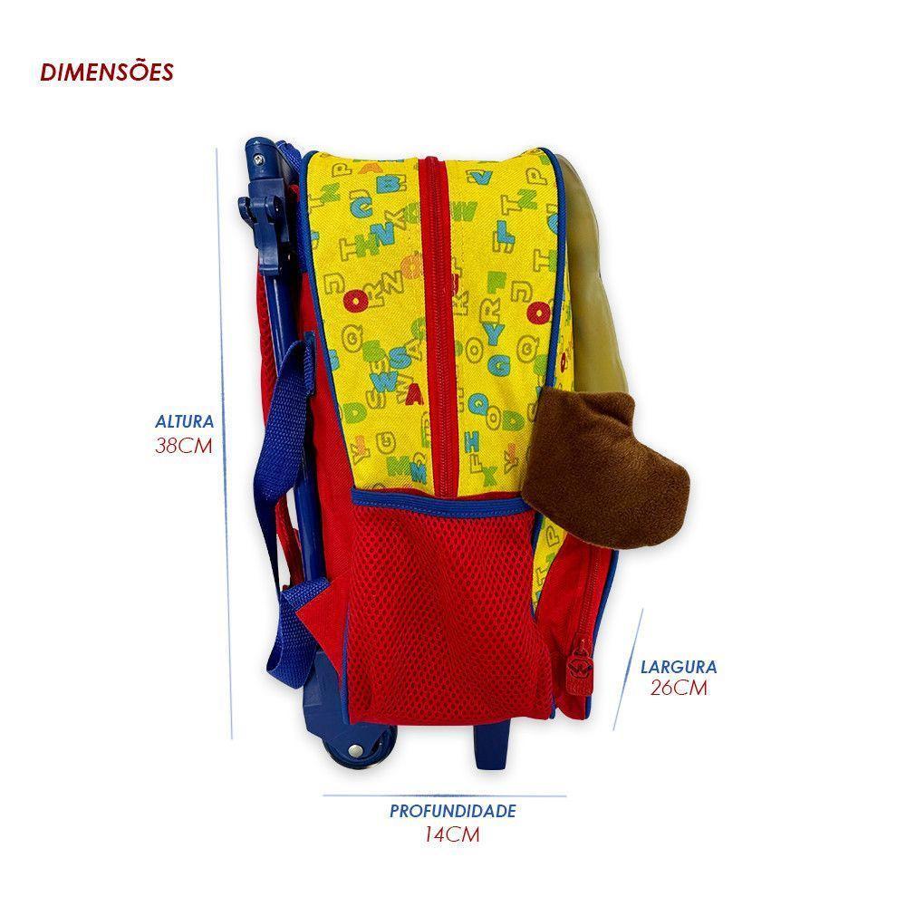 Mochila Infantil Escolar Ursinho Rodinha Amarela E Vermelha - 3