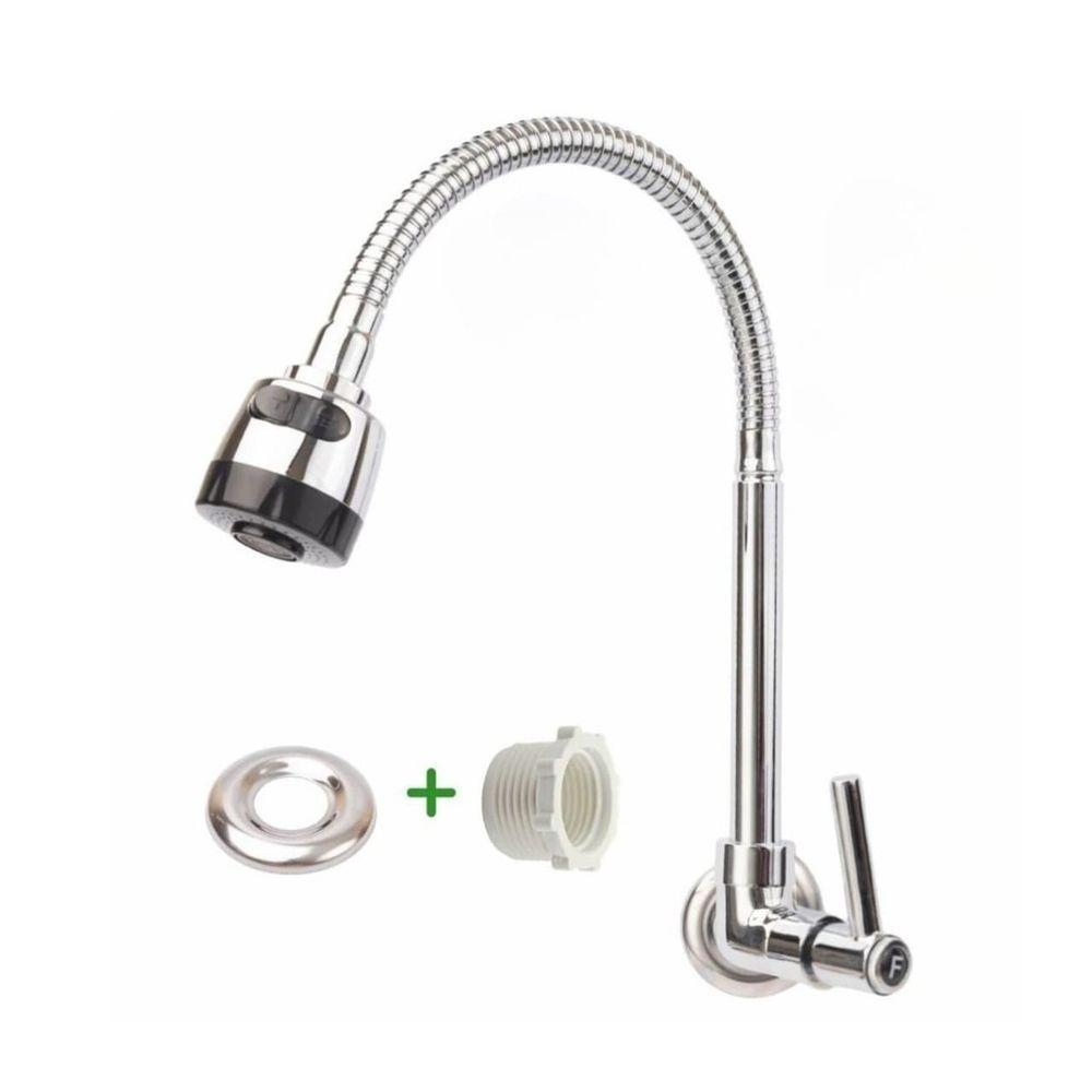 Torneira Gourmet Flexível De Parede Com Ducha Cromado Inox Rotação De 360° Cozinha Lavanderia - 1