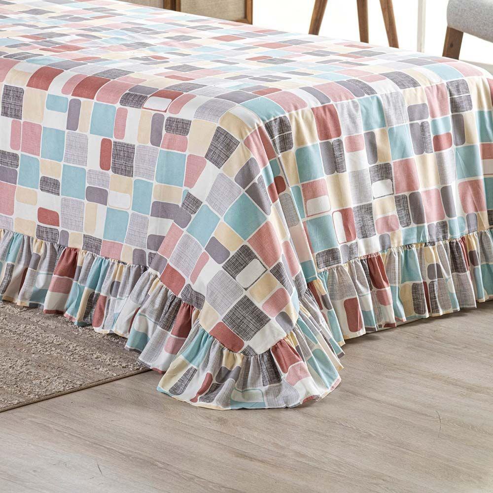 Kit Cobre Leito Colcha Bella Casal 3 Peças 400 Fios Estampado Com Babado - Positano 1 - 100% Poliéster - 4