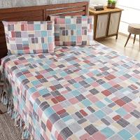 Kit Cobre Leito Colcha Bella Casal 3 Peças 400 Fios Estampado Com Babado - Positano 1 - 100% Poliéster - 3