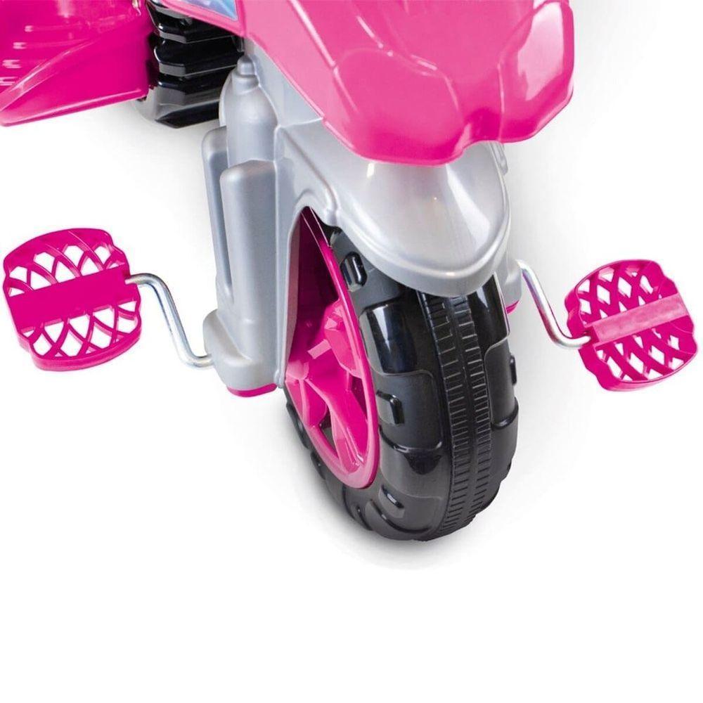 Triciclo Infantil Moto Com Pedal E Haste - Rosa - 3