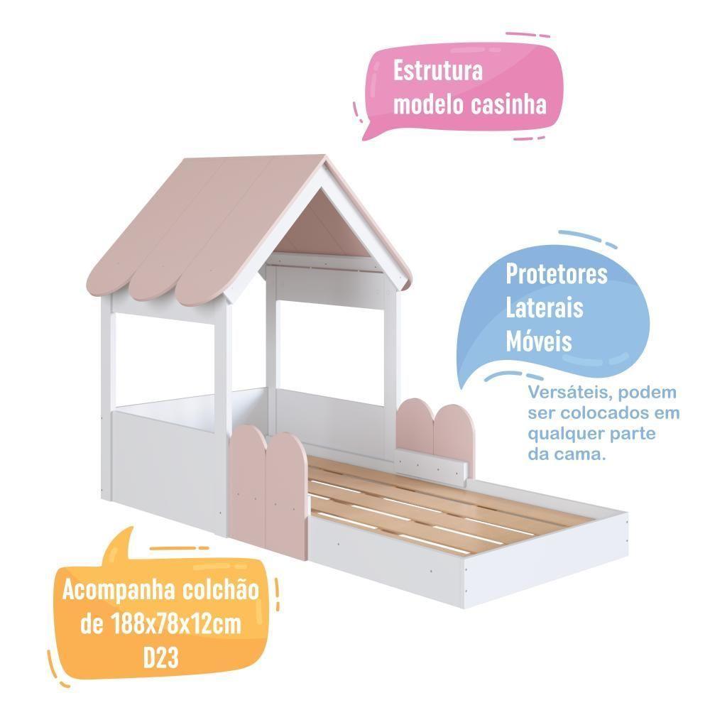 Cama Infantil Montessoriana Casinha Com Colchão E Telhado Em Mdp Rosa - 6
