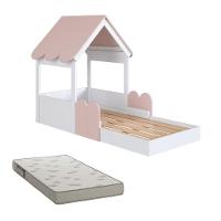 Cama Infantil Montessoriana Casinha Com Colchão E Telhado Em Mdp Rosa - 2