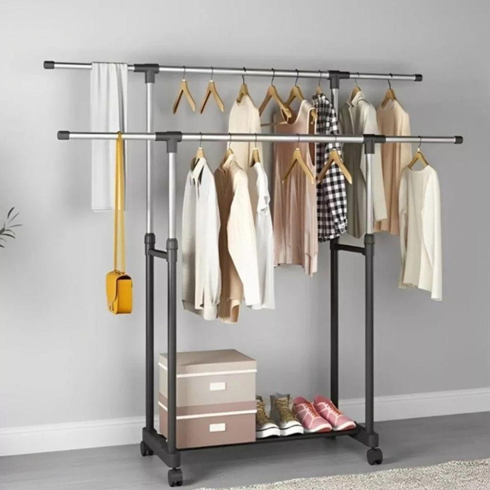 Arara Dupla Ferro, Aco Inox E Plastico Pp 140 Cm X 42 Cm X 1 - 2