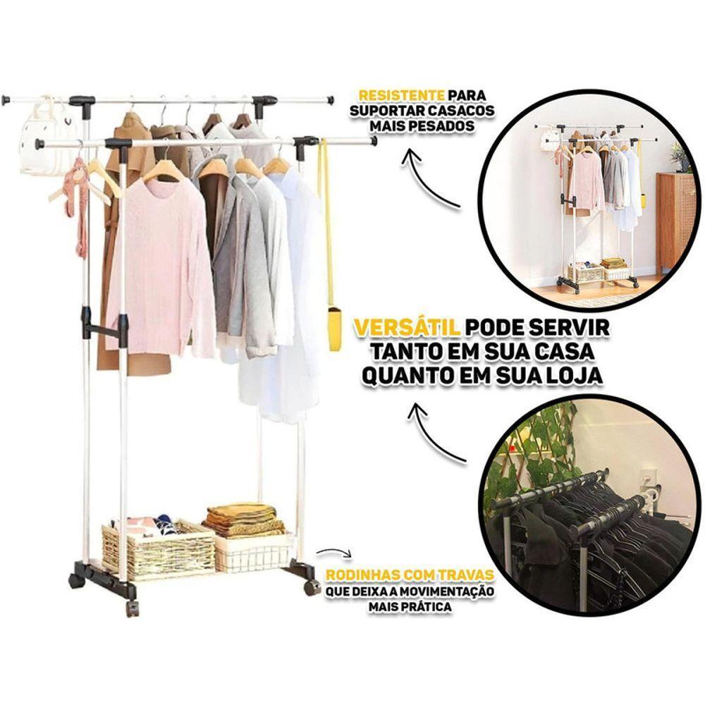 Arara Dupla Ferro, Aco Inox E Plastico Pp 140 Cm X 42 Cm X 1 - 3