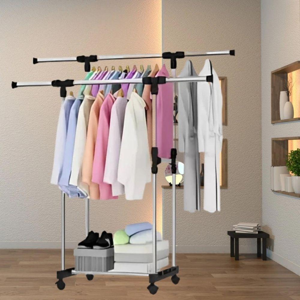 Arara Dupla Ferro, Aco Inox E Plastico Pp 140 Cm X 42 Cm X 1 - 4