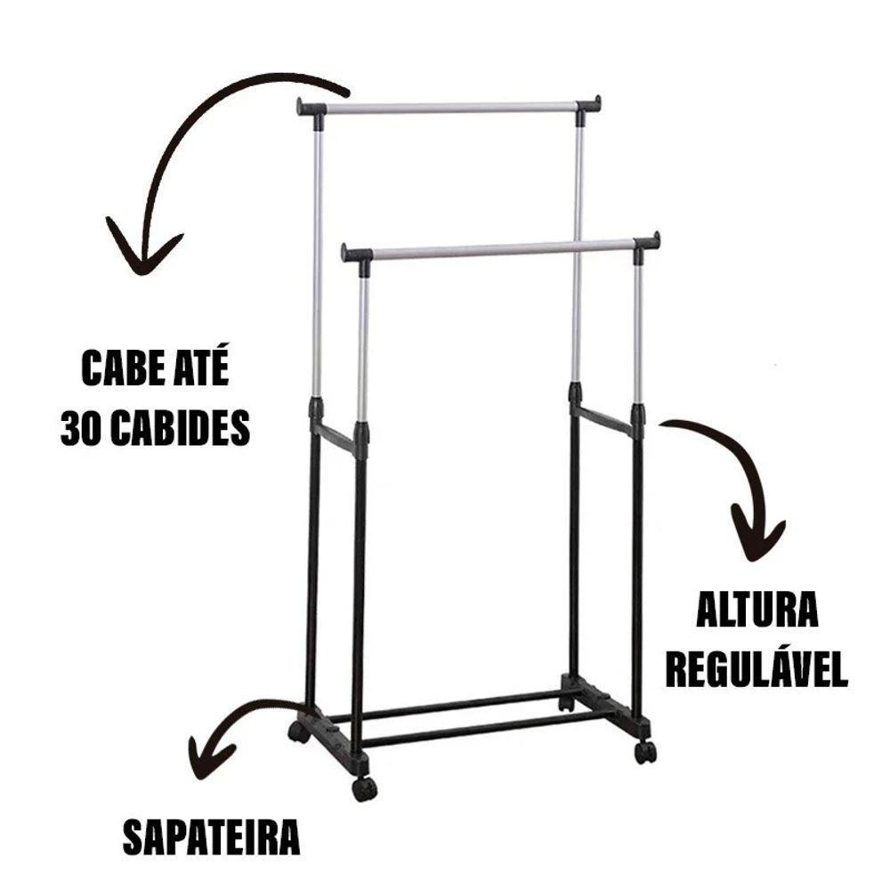 Arara Dupla Ferro, Aco Inox E Plastico Pp 140 Cm X 42 Cm X 1 - 6