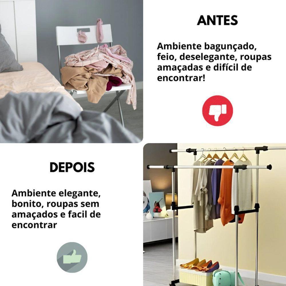 Arara Dupla Ferro, Aco Inox E Plastico Pp 140 Cm X 42 Cm X 1 - 8