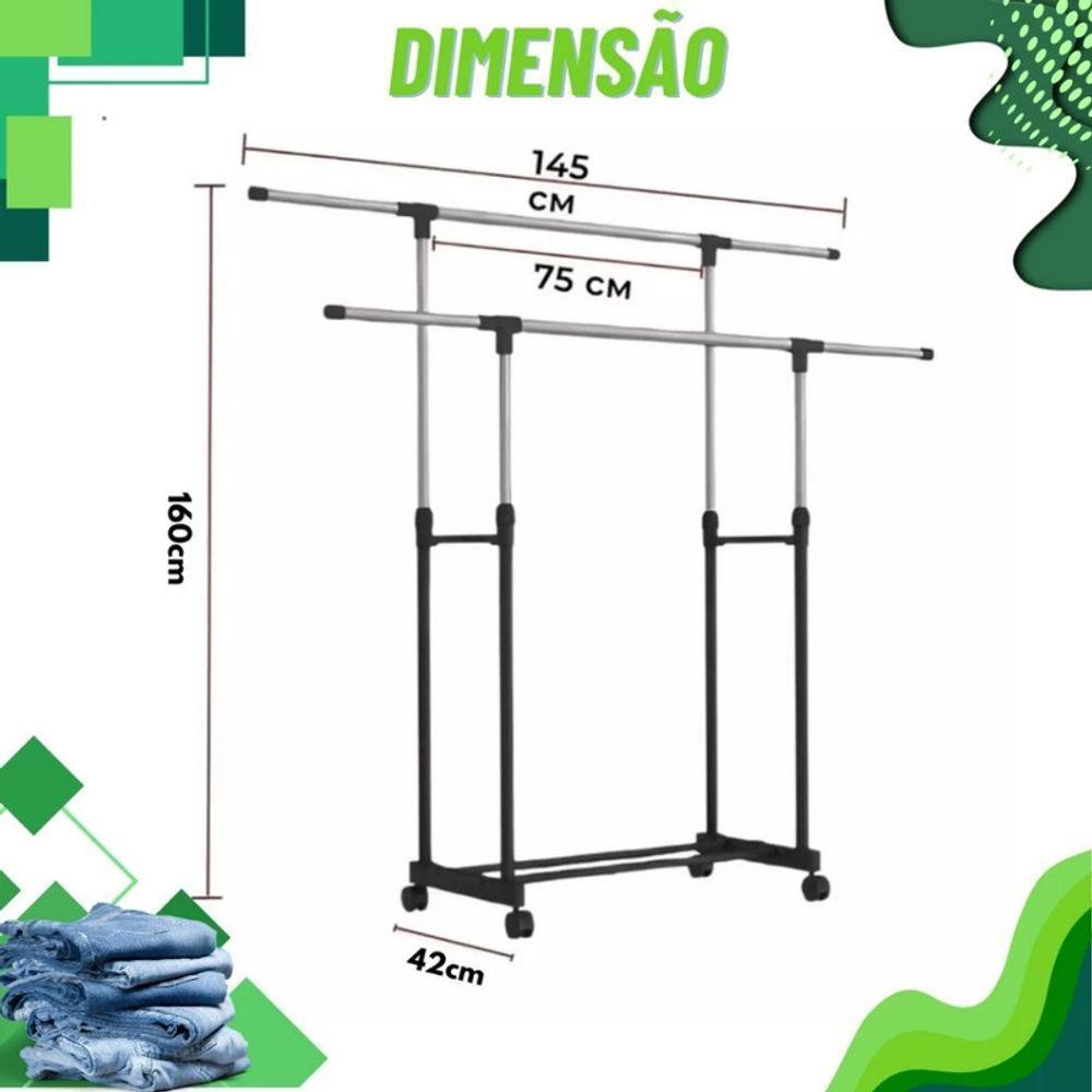 Arara Dupla Ferro, Aco Inox E Plastico Pp 140 Cm X 42 Cm X 1 - 9