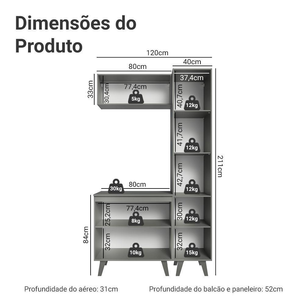 Conjunto Gabinete Para Banheiro 120cm 5 Portas Nice Madesa 03 Cinza - 4